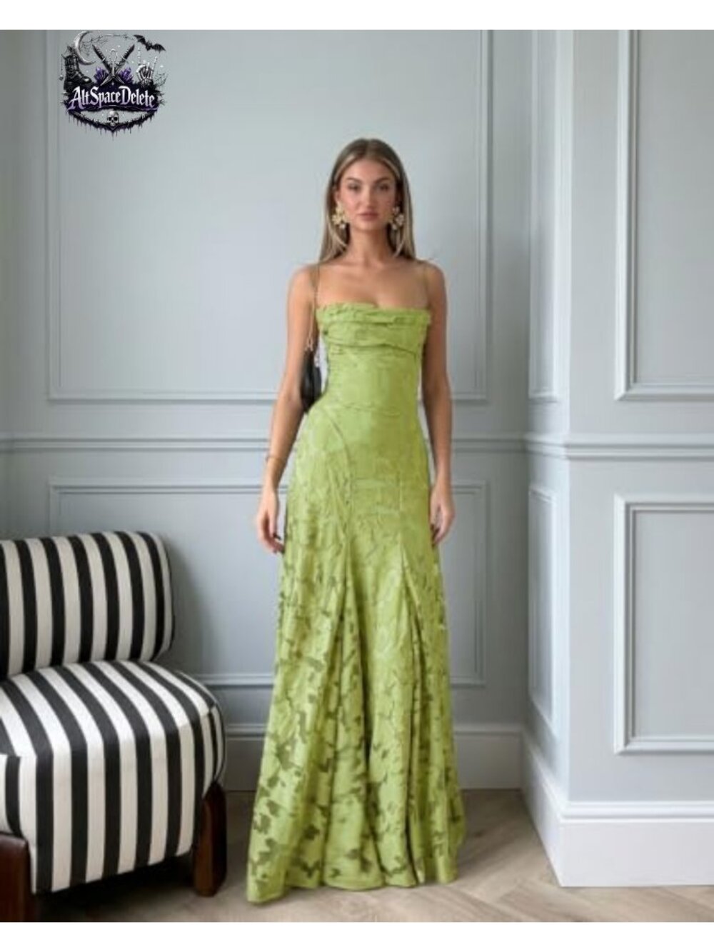 Floral Lace Maxi Bridesmaid Dress A-Line Spaghetti Strap Backless - Picture 4 of 6